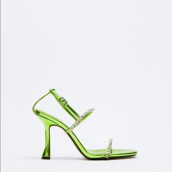 Metallic heeled green sandals - Picture 2 of 5